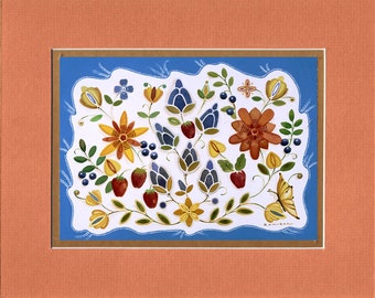 Blueberry Floral - 8"x10" Double matted archival prints entirely made by Native American Artist Daniel Ramirez