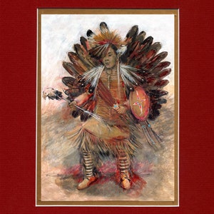 Eagle Staff Traditional Dancer - 8"x10" Double matted archival prints entirely made by Native American Artist Daniel Ramirez