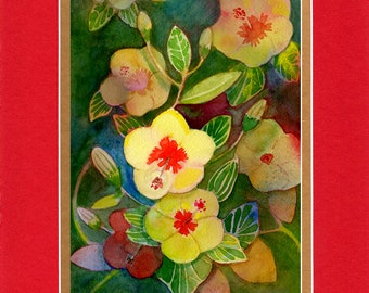 Yellow Hibiscus Bloom 2022 - 8"x10" Double matted archival prints entirely made by Native American Artist Daniel Ramirez- Image Size 5"x7".