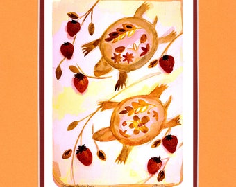 Strawberry Creation Dance - 8"x10" Double matted archival prints entirely made by Native American Artist Daniel Ramirez