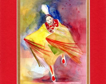 Fall Shawl Dancer - 8"x10" Double matted archival prints entirely made by Native American Artist Daniel Ramirez