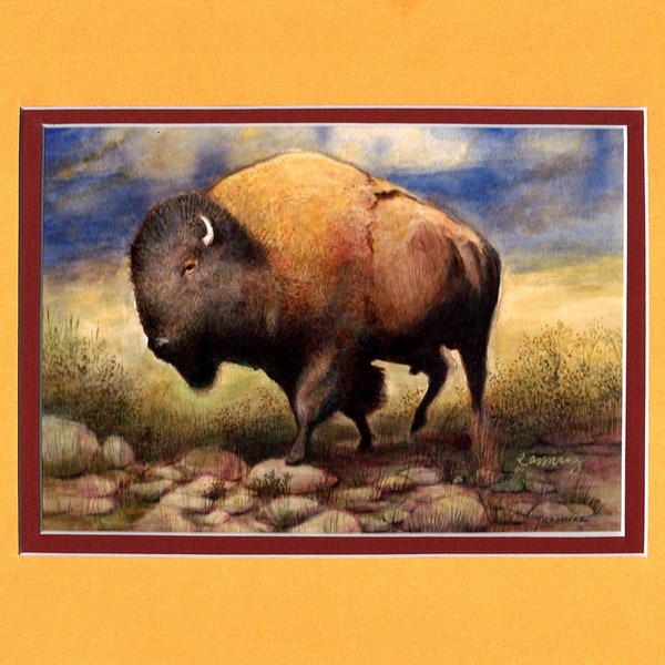 American Bison - 8"x10" Double matted archival prints entirely made by Native American Artist Daniel Ramirez