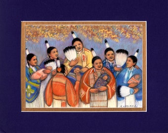 Grandmothers with Babies - 8"x10" Double matted archival prints by Native American Artist Daniel Ramirez