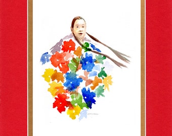 Floral Shawl Dancer 2020 - 8"x10" Double matted archival prints entirely made by Native American Artist Daniel Ramirez