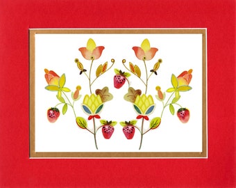 Strawberry Blessing - 8"x10" Double matted archival prints entirely made by Native American Artist Daniel Ramirez