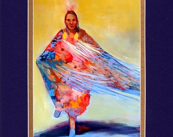 Summer Shawl Dancer - 8"x10" Double matted archival prints entirely made by Native American Artist Daniel Ramirez