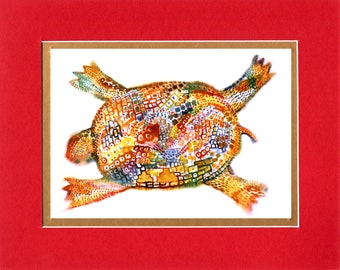 Beaded Turtle - Double matted archival prints entirely made by Native American Artist Daniel Ramirez