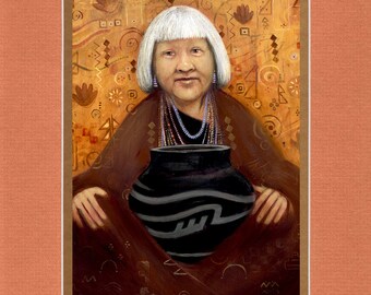 Santa Clara Potter - 8"x10" Double matted archival prints entirely made by Native American Artist Daniel Ramirez