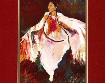 Spring Shawl Dancer- Large Double matted archival prints 16"x20"  by Native American Artist Daniel Ramirez