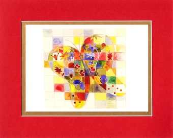 Klee Butterfly - Double matted archival prints entirely made by Native American Artist Daniel Ramirez