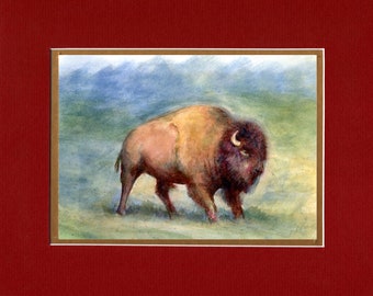 Bison 2020- Large Double matted archival prints 16"x20"  by Native American Artist Daniel Ramirez