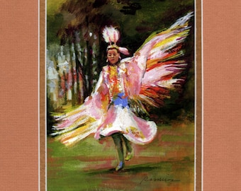 Dancer in the forest - 8"x10" Double matted archival prints entirely made by Native American Artist Daniel Ramirez