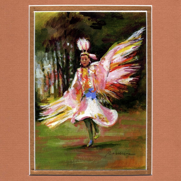 Dancer in the forest - 8"x10" Double matted archival prints entirely made by Native American Artist Daniel Ramirez