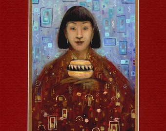Young Pueblo Potter - 8"x10" Double matted archival prints entirely made by Native American Artist Daniel Ramirez