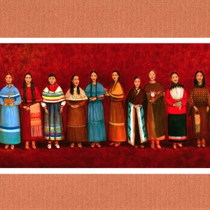 Women of Oklahoma The World's Longest Native American Painting 10x23 Matted Archival Print Sand Mat