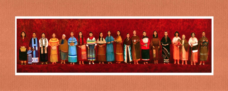 Women of Oklahoma The World's Longest Native American Painting 10x23 Matted Archival Print Sand Mat