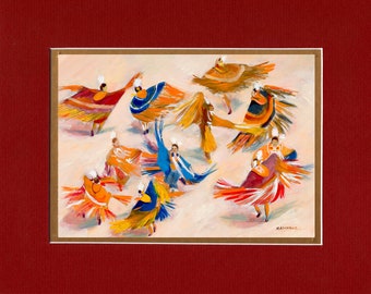 Shawl Dancers in Acrylics - 8"x10"Double matted archival prints  by Native American Artist Daniel Ramirez