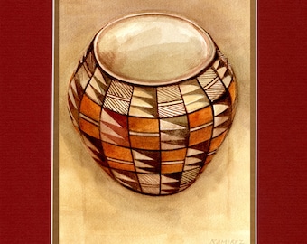 Rain Symbol Acoma Pot - 8"x10" Double matted archival prints entirely made by Native American Artist Daniel Ramirez