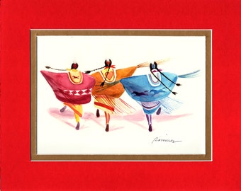 Diamonds, Heart and Horses Shawl Dancers - 8"x10" Double matted archival prints entirely made by Native American Artist Daniel Ramirez
