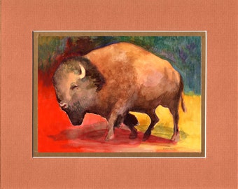 Bison 2021 - 8"x10" Double matted archival prints entirely made by Native American Artist Daniel Ramirez