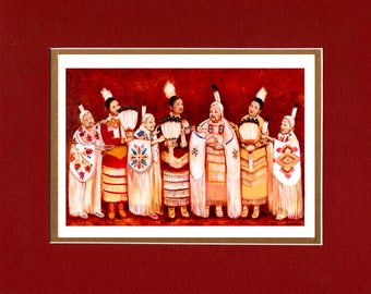 Jingle Dress Society Honoring Babies and Elders - 8"x10" Double matted archival prints by Native American Artist Daniel Ramirez