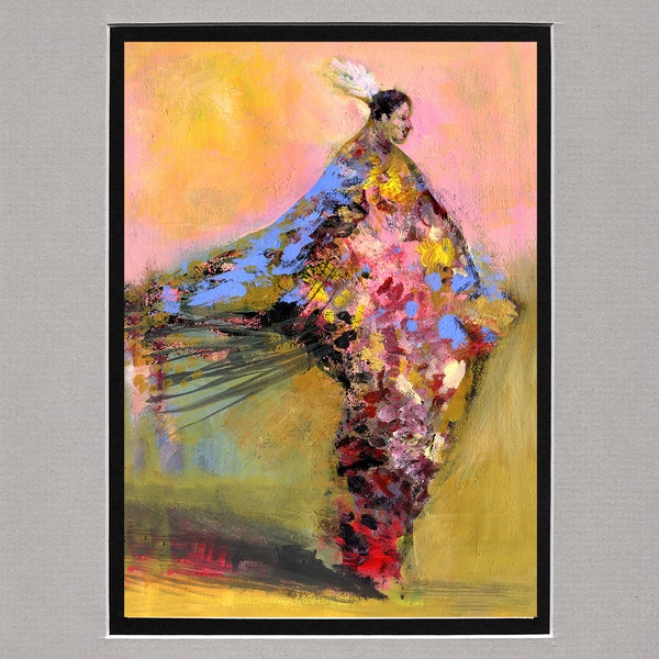 Abstract Shawl Dancer - Large Double matted archival prints 16"x20"  by Native American Artist Daniel Ramirez