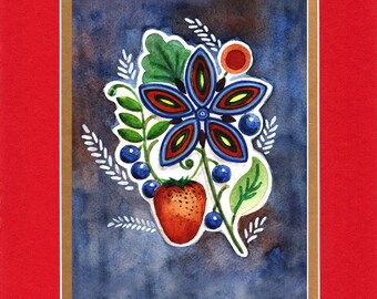 Flowers and Berries- 8"x10" Double matted archival prints entirely made by Native American Artist Daniel Ramirez