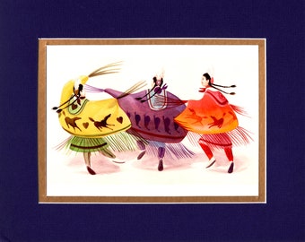 Horses and Butterfly Shawl Dancers - 8"x10" Double matted archival prints entirely made by Native American Artist Daniel Ramirez