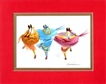 3 Horses Shawl Dancers - 8"x10" Double matted archival prints entirely made by Native American Artist Daniel Ramirez