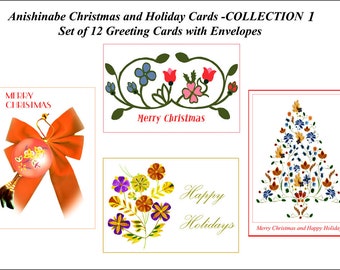 Anishinabe Christmas and Holiday Cards -COLLECTION 1 - Set of 12 Greeting Cards + Envelopes - 4 Beautiful Designs created by Daniel Ramirez