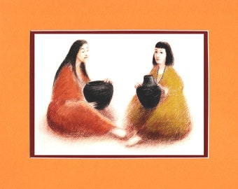 Santa Clara Potters - 8"x10" Double matted archival prints entirely made by Native American Artist Daniel Ramirez