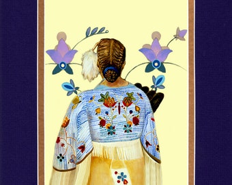 Medicine Flower Woman - 8"x10" Double matted archival prints entirely made by Native American Artist Daniel Ramirez