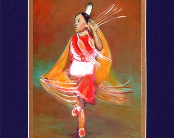 Acrylic Shawl Dancer 2021 - 8"x10" Double matted archival prints entirely made by Native American Artist Daniel Ramirez