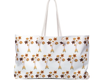 Ojibwe Floral Pattern on White Weekender Bag