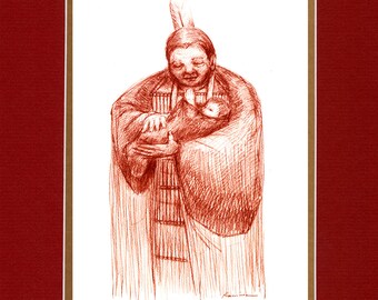 Nokomis - Double matted archival prints entirely made by Native American Artist Daniel Ramirez