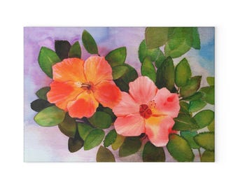 Hawaiian Ibiscus Glass Cutting Board