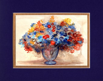 Flower Vase - Large Double matted archival prints 16"x20"  by Native American Artist Daniel Ramirez