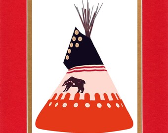 Bear Teepee - 8"x10" Double matted archival prints entirely made by Native American Artist Daniel Ramirez
