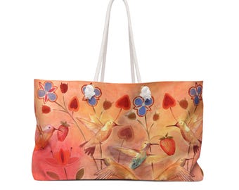 Hummingbirds and Strawberries Weekender Bag