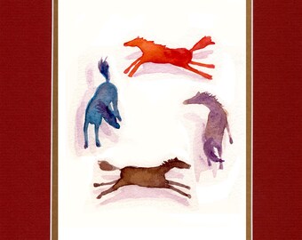 Horses Quartet - 8"x10" Double matted archival prints entirely made by Native American Artist Daniel Ramirez