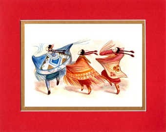Geometric Shawls Dancers - 8"x10" Double matted archival prints entirely made by Native American Artist Daniel Ramirez - Image Size 5"x7"