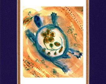 Pink and Purple Turtle - 8"x10" Double matted archival prints entirely made by Native American Artist Daniel Ramirez - Image Size 5"x7"
