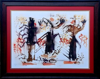 Abstract Dancers - Framed and Matted 22"x28" Signed Archival Print entirely made by Native American Artist Daniel Ramirez