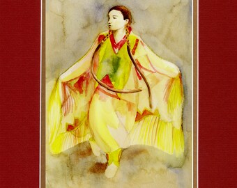 Fall Dancer - 8"x10" Double matted archival prints entirely made by Native American Artist Daniel Ramirez - Image Size 5"x7"