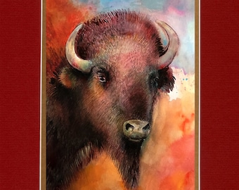 American Bison 2021 - 8"x10" Double matted archival prints entirely made by Native American Artist Daniel Ramirez