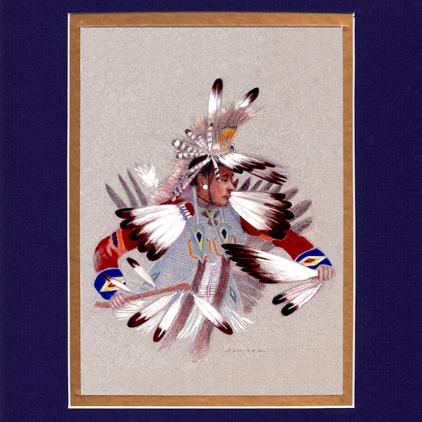 Eagle Feather Dancer - 8"x10" Double matted archival prints entirely made by Native American Artist Daniel Ramirez