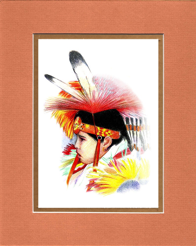 Woodland Boy 8x10 Double matted archival prints entirely made by Native American Artist Daniel Ramirez