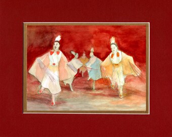 Shawl Dancers on Brown - 8"x10" Double matted archival prints entirely made by Native American Artist Daniel Ramirez