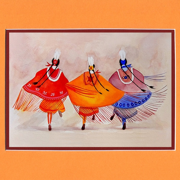 Impressions d'archives doubles passe-partout des Trois soeurs 2020 - 20 x 10 po. entièrement réalisées par l'artiste amérindien Daniel Ramirez - Taille de l'image 5 x 7 po.