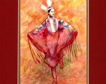 Pink Shawl Dancer 2021 - 8"x10" Double matted archival prints entirely made by Native American Artist Daniel Ramirez
